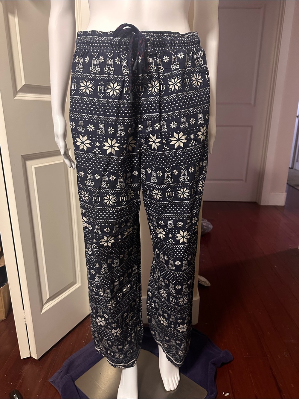 Psycho Bunny Fair Isle Holiday Lounge Pajama Pants Blue Unisex Size M Cotton